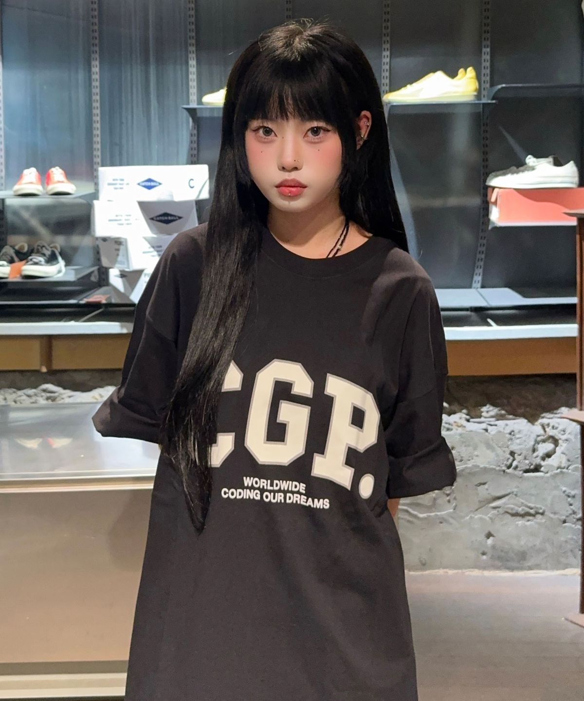 코드그라피(CGP) 빅오버핏 CGP 아치 로고 반소매 티셔츠-블랙