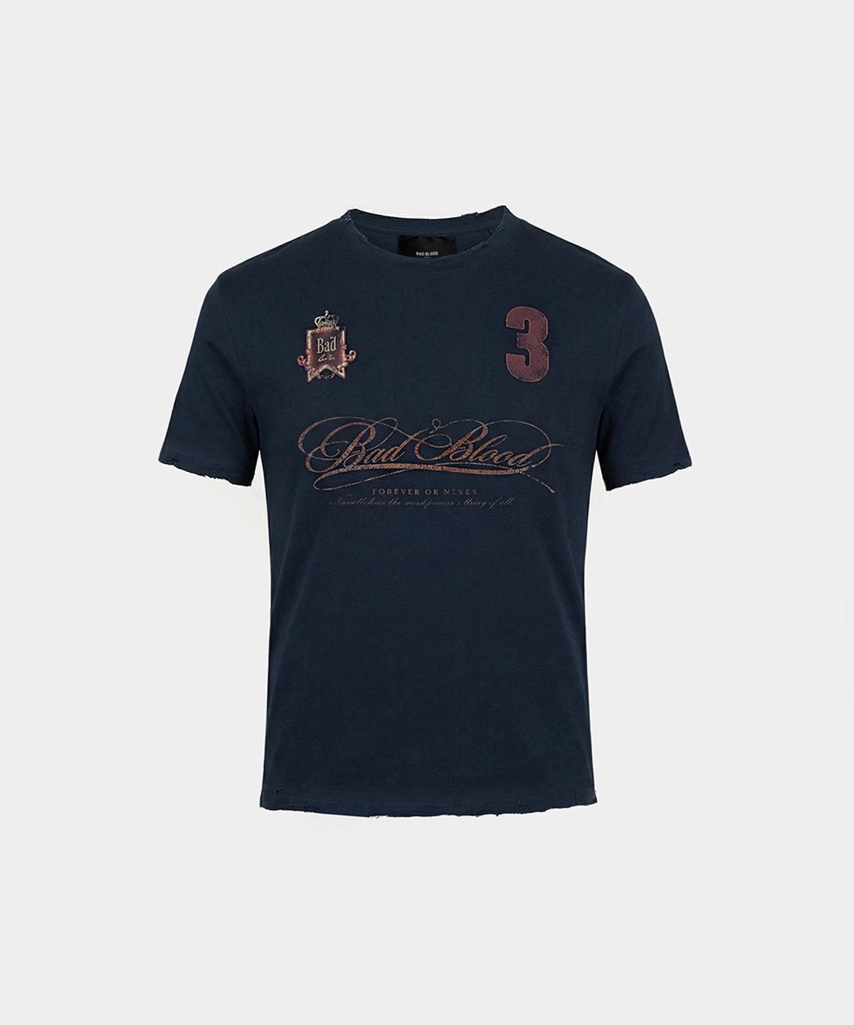 배드블러드(BADBLOOD) Royal Classic Slim Fit Short Sleeve T-Shirt - Navy