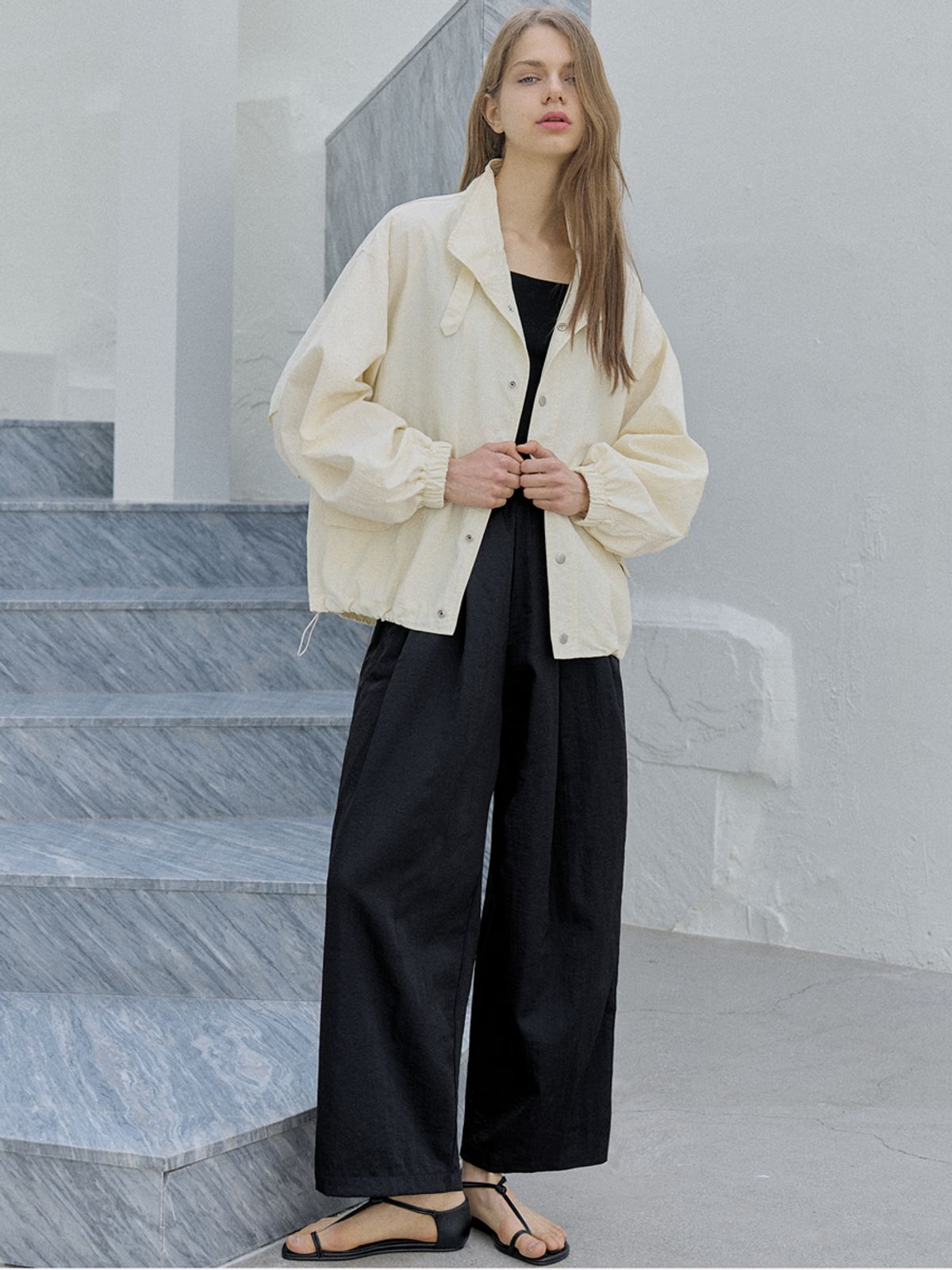 아방(AVANT-G) Nylon Windbreakert  Jumper - CREAM