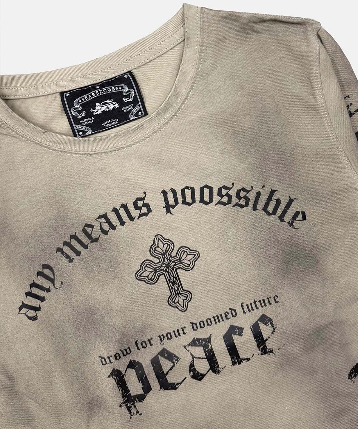 배드블러드(BADBLOOD) Peace Not War Slim Long Sleeve T-Shirt - Dusty Beige