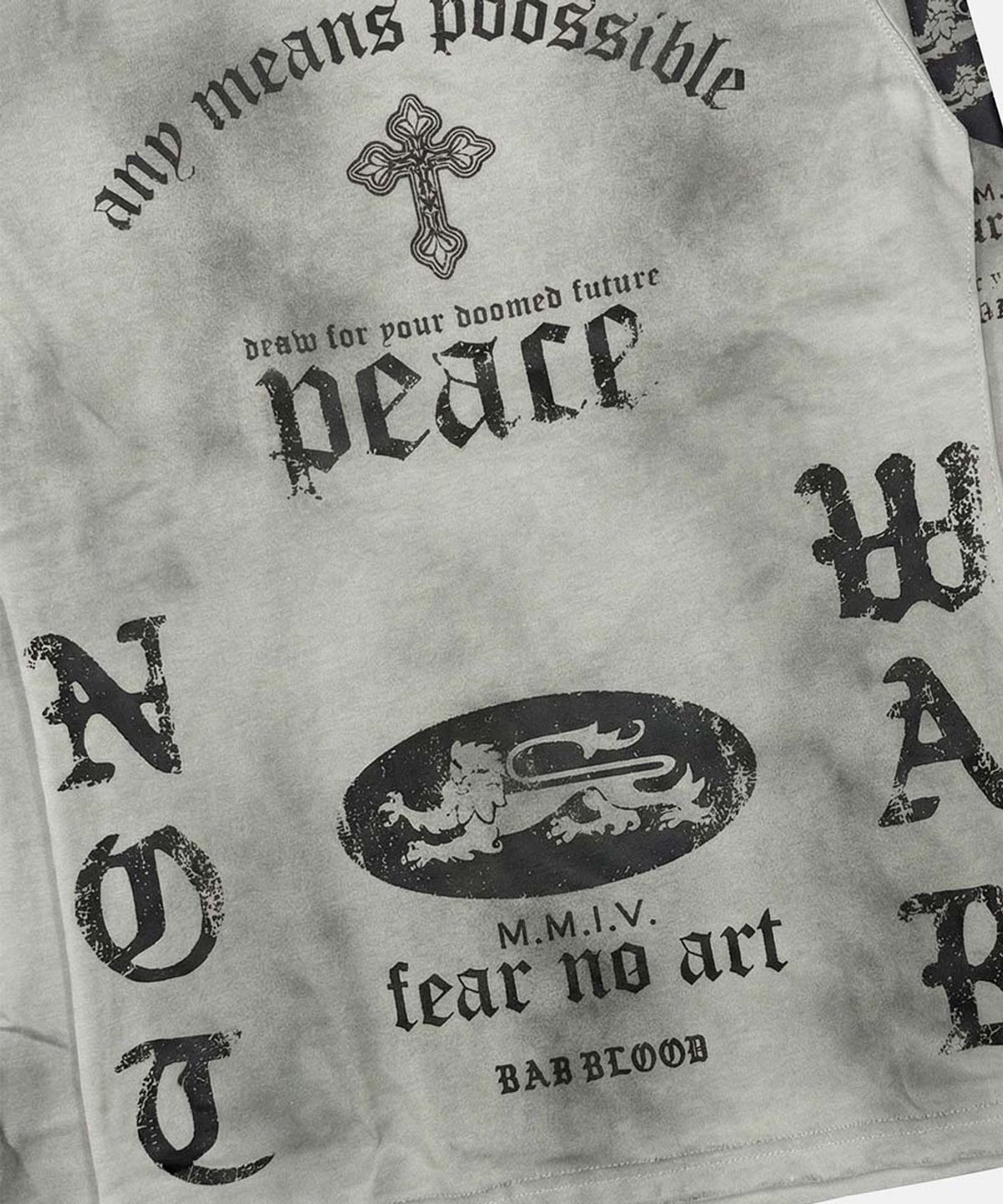 배드블러드(BADBLOOD) Peace Not War Slim Long Sleeve T-Shirt - Dusty White