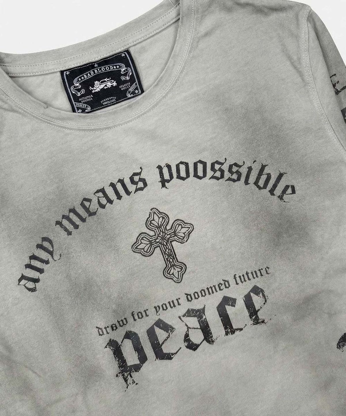 배드블러드(BADBLOOD) Peace Not War Slim Long Sleeve T-Shirt - Dusty White