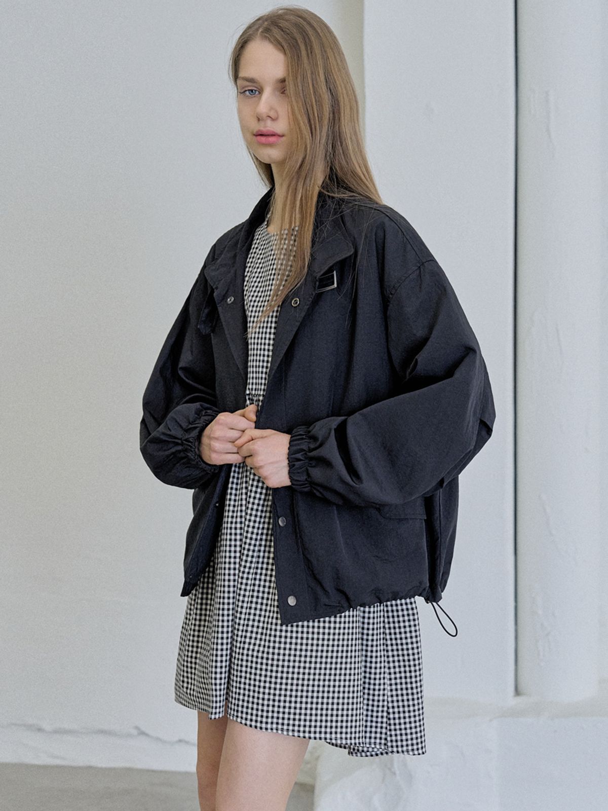 아방(AVANT-G) Nylon Windbreakert  Jumper - BLACK