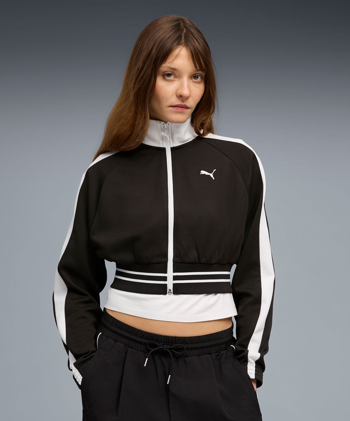 푸마(PUMA) T7 피케 릴렉스드 크롭 트랙 자켓 - 블랙 / 634556-01