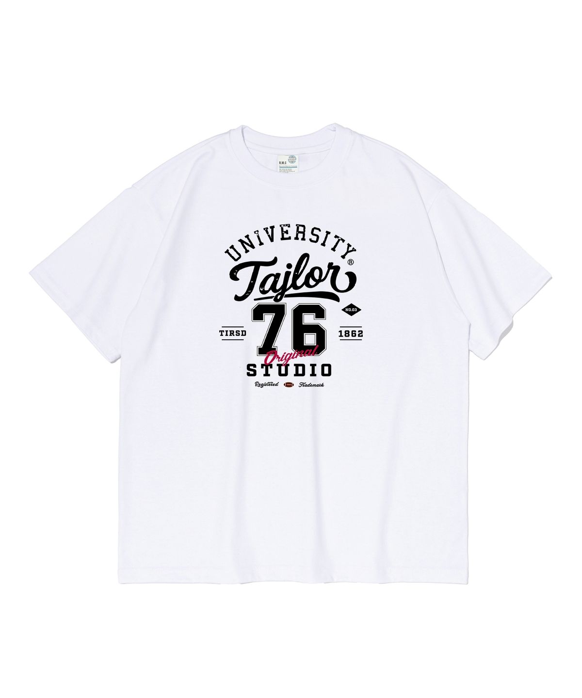 테일러 스튜디오(TAILOR STUDIO) 유니버시티 76 그래픽 오버핏 반팔티 (화이트)