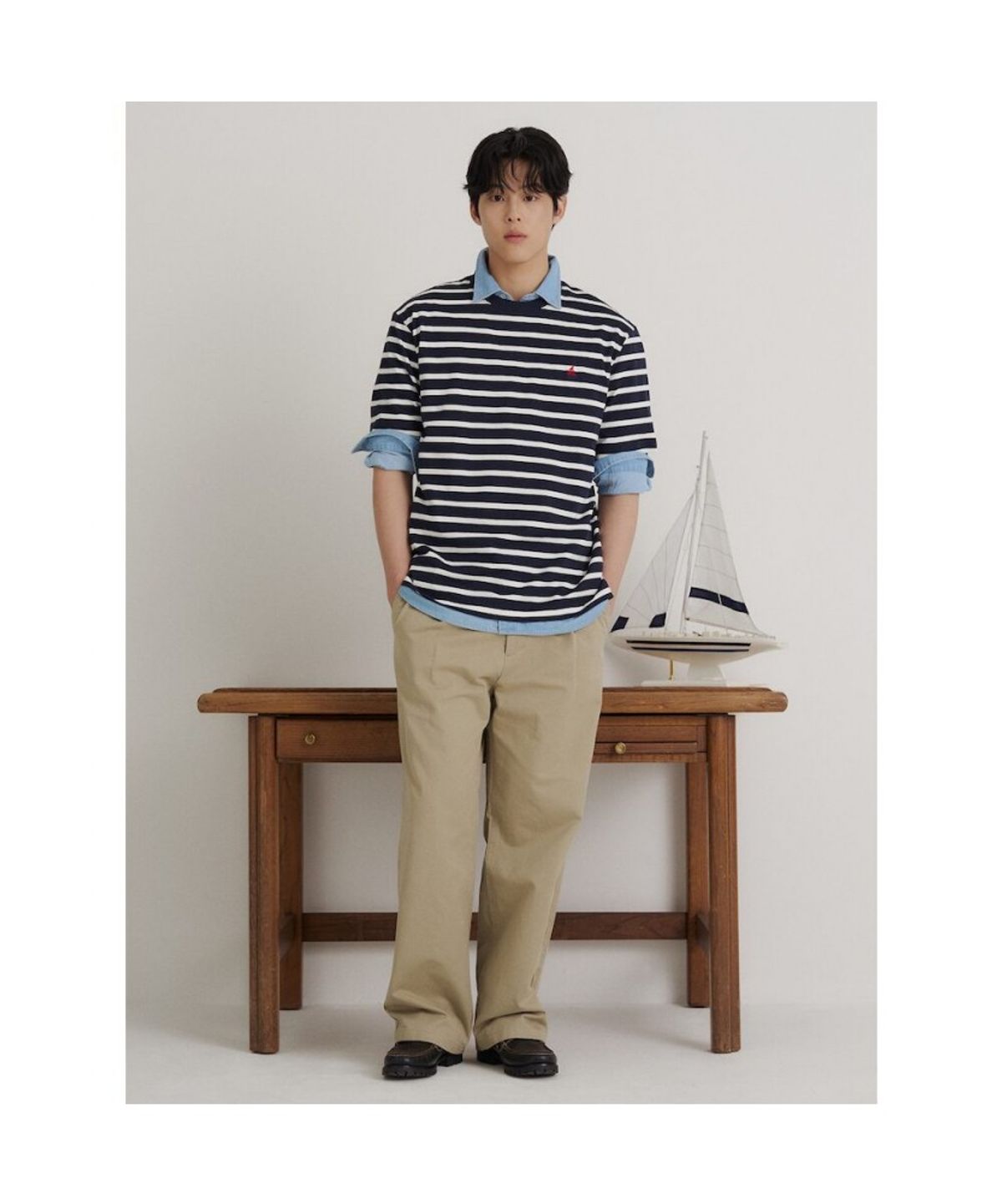 빈폴 멘(BEANPOLE MEN) 싱글 스트라이프 반소매 티셔츠  네이비