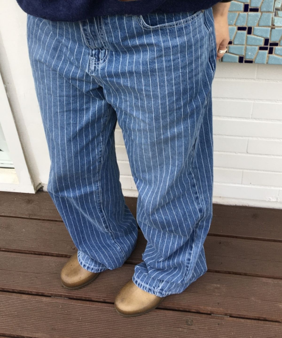 문선 아카이브(MOONSUN ARCHIVE) M.C UNISEX, Loose-Fit Pinstripe Denim Pants / LIGHT INDIGO