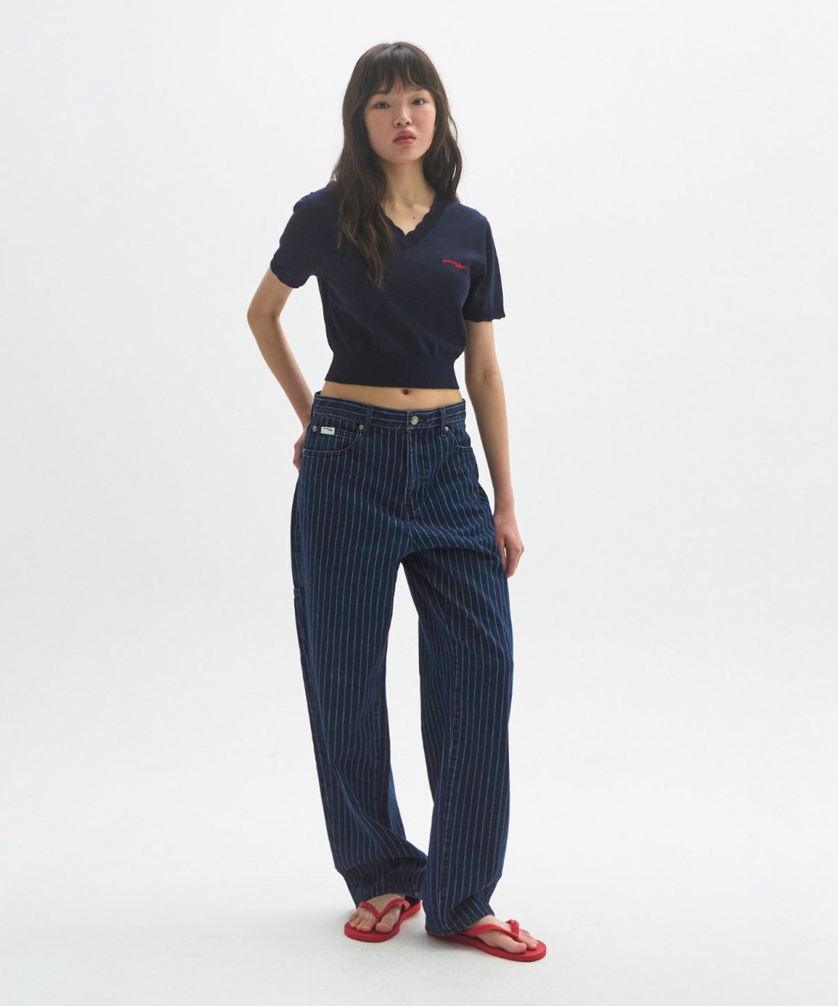 문선 아카이브(MOONSUN ARCHIVE) M.C UNISEX, Loose-Fit Pinstripe Denim Pants / DARK INDIGO