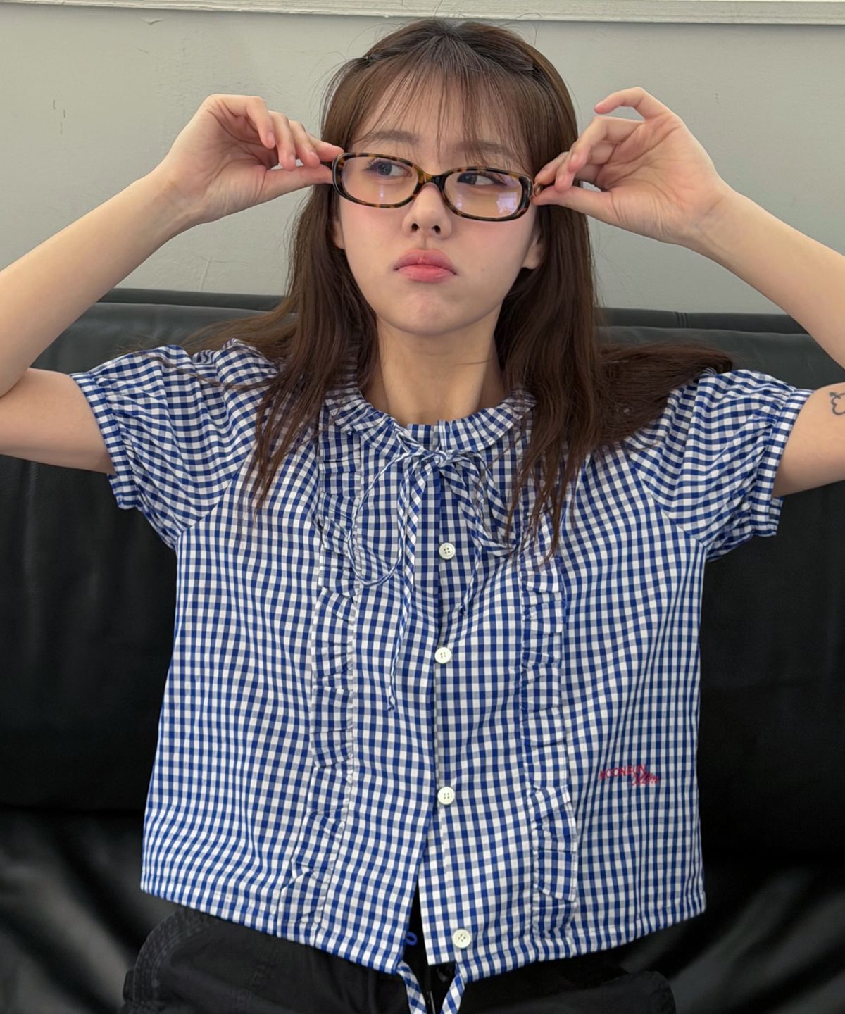 문선 아카이브(MOONSUN ARCHIVE) M.C Gingham Check Ruffle Blouse / BLUE