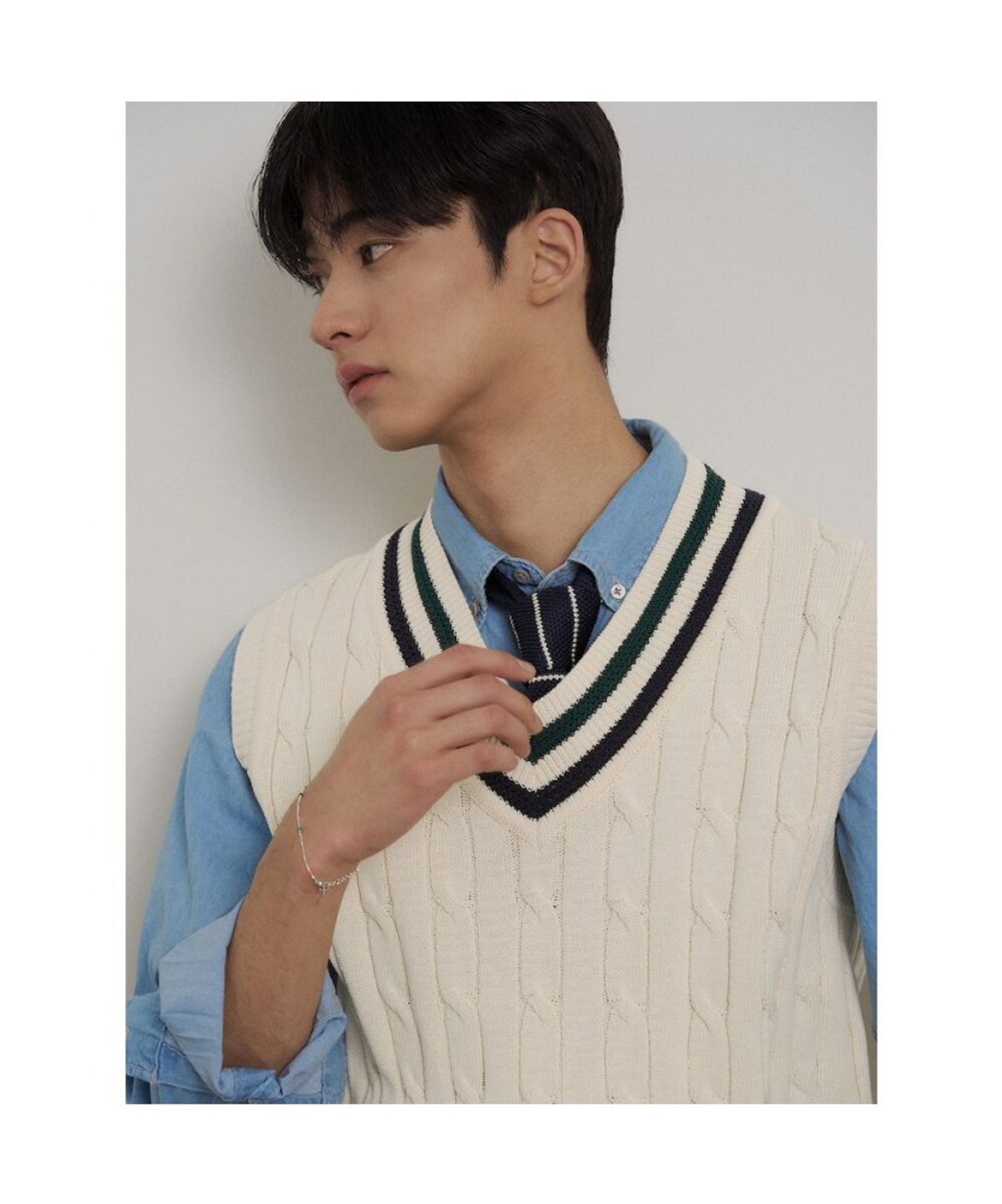 빈폴 멘(BEANPOLE MEN) 케이블 틸든 베스트  아이보리