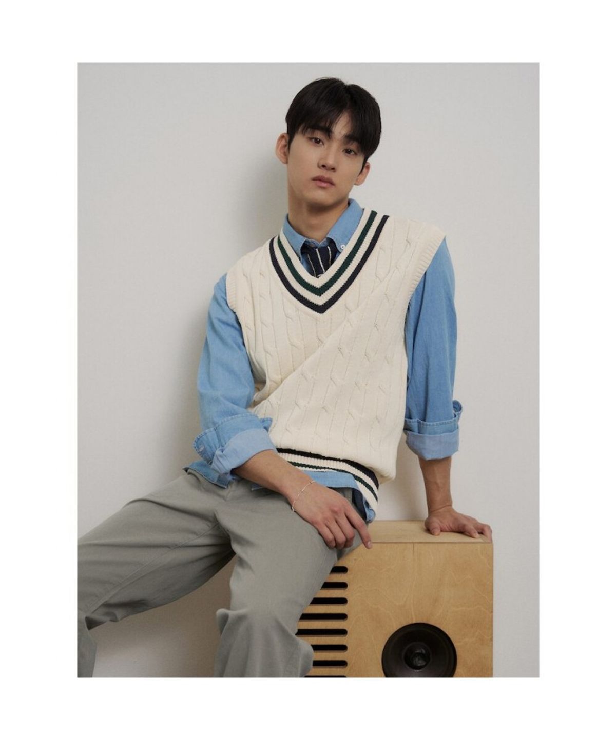 빈폴 멘(BEANPOLE MEN) 케이블 틸든 베스트  아이보리