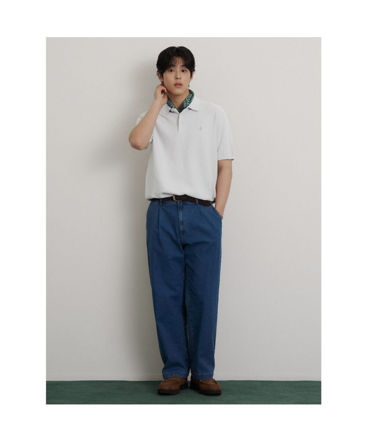 빈폴 멘(BEANPOLE MEN) 코튼실크 칼라넥 니트  라이트 그레이