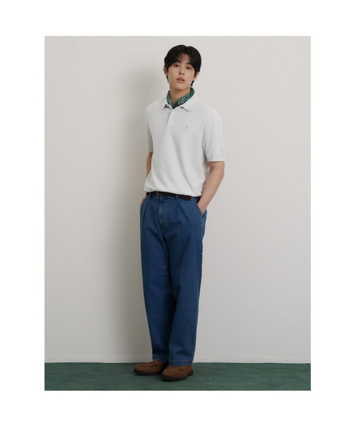 빈폴 멘(BEANPOLE MEN) 코튼실크 칼라넥 니트  라이트 그레이