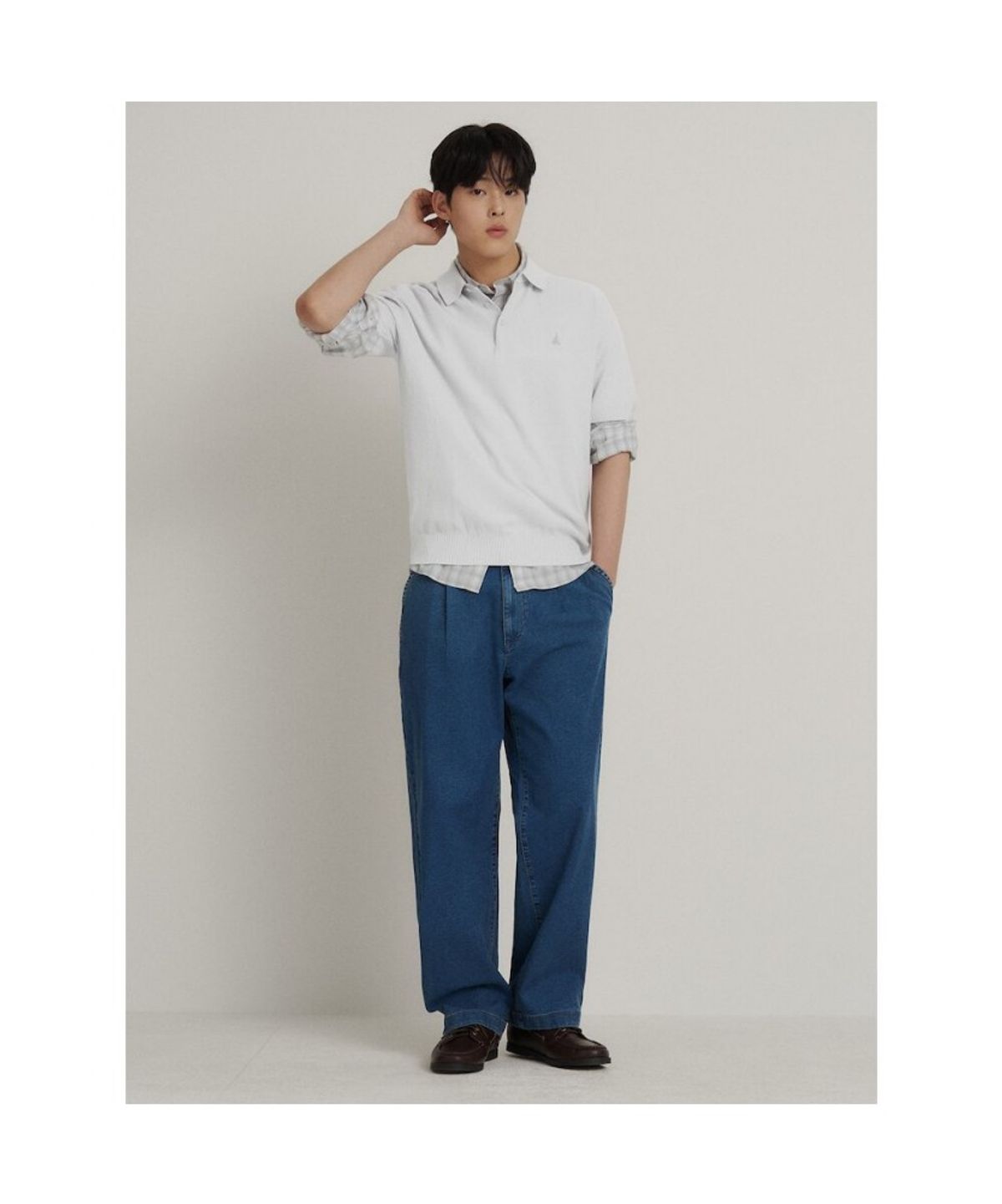 빈폴 멘(BEANPOLE MEN) 코튼실크 칼라넥 니트  라이트 그레이