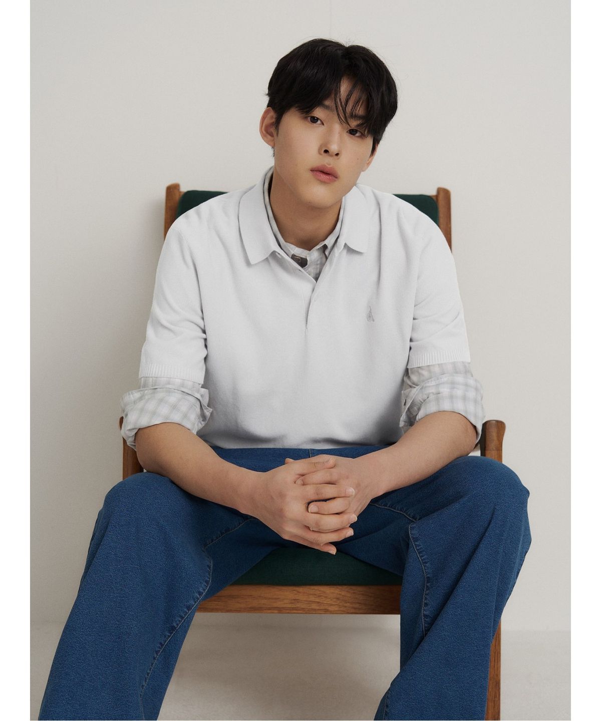 빈폴 멘(BEANPOLE MEN) 코튼실크 칼라넥 니트  라이트 그레이