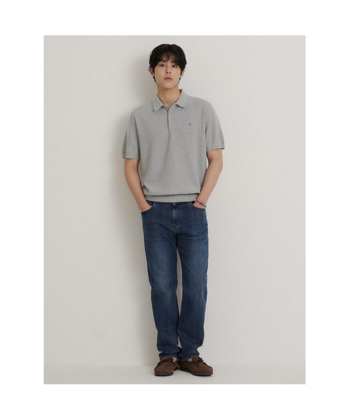 빈폴 멘(BEANPOLE MEN) 코튼실크 칼라넥 니트  그레이