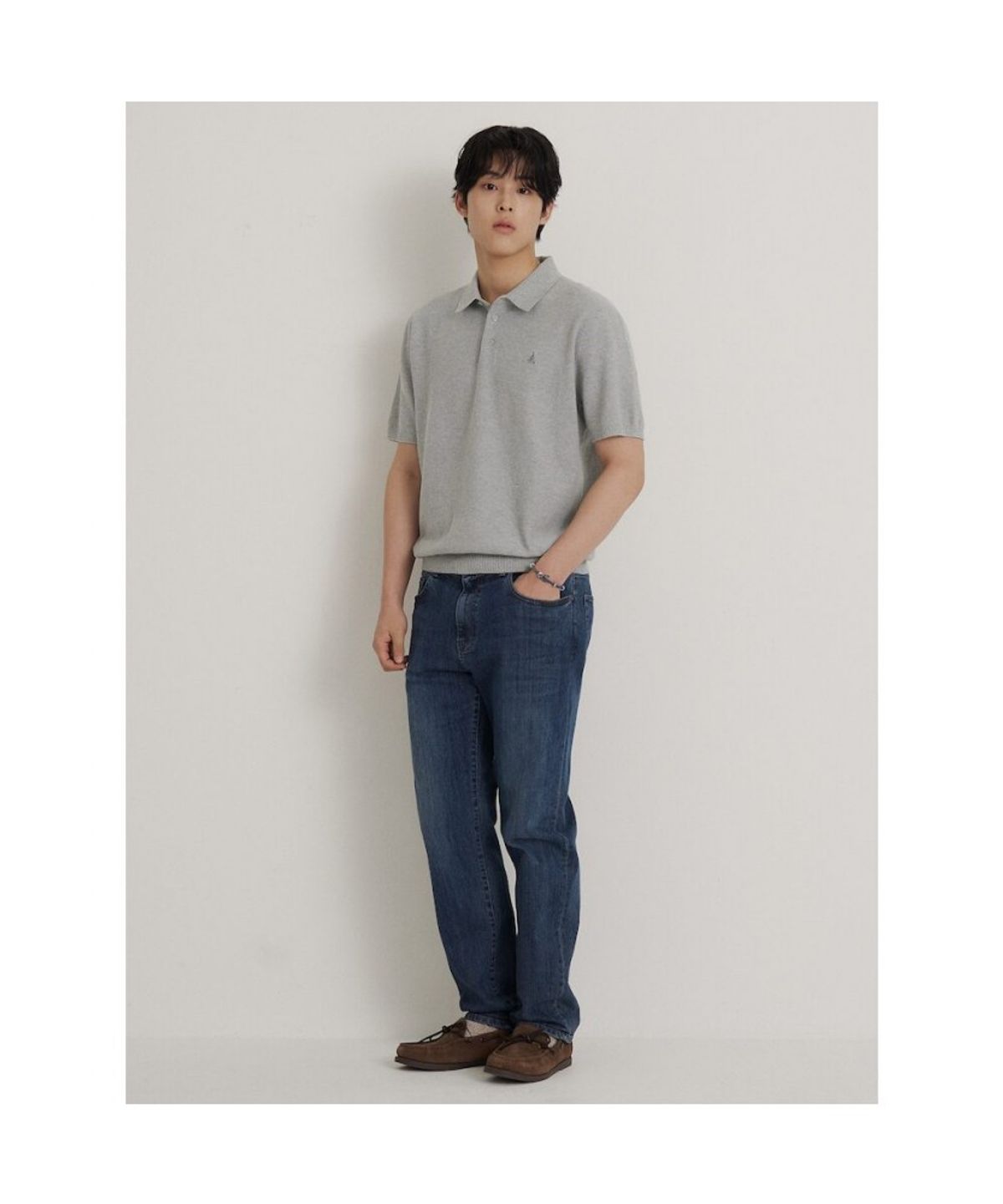 빈폴 멘(BEANPOLE MEN) 코튼실크 칼라넥 니트  그레이