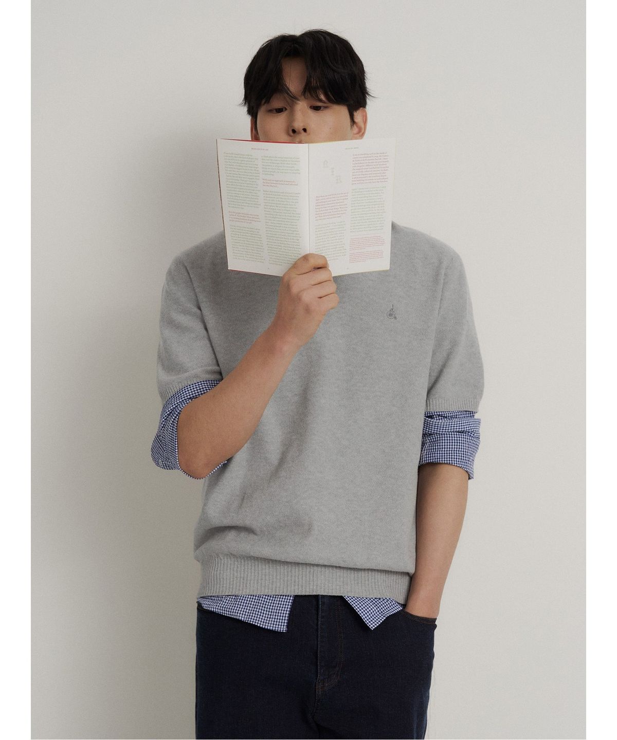 빈폴 멘(BEANPOLE MEN) 코튼실크 칼라넥 니트  그레이