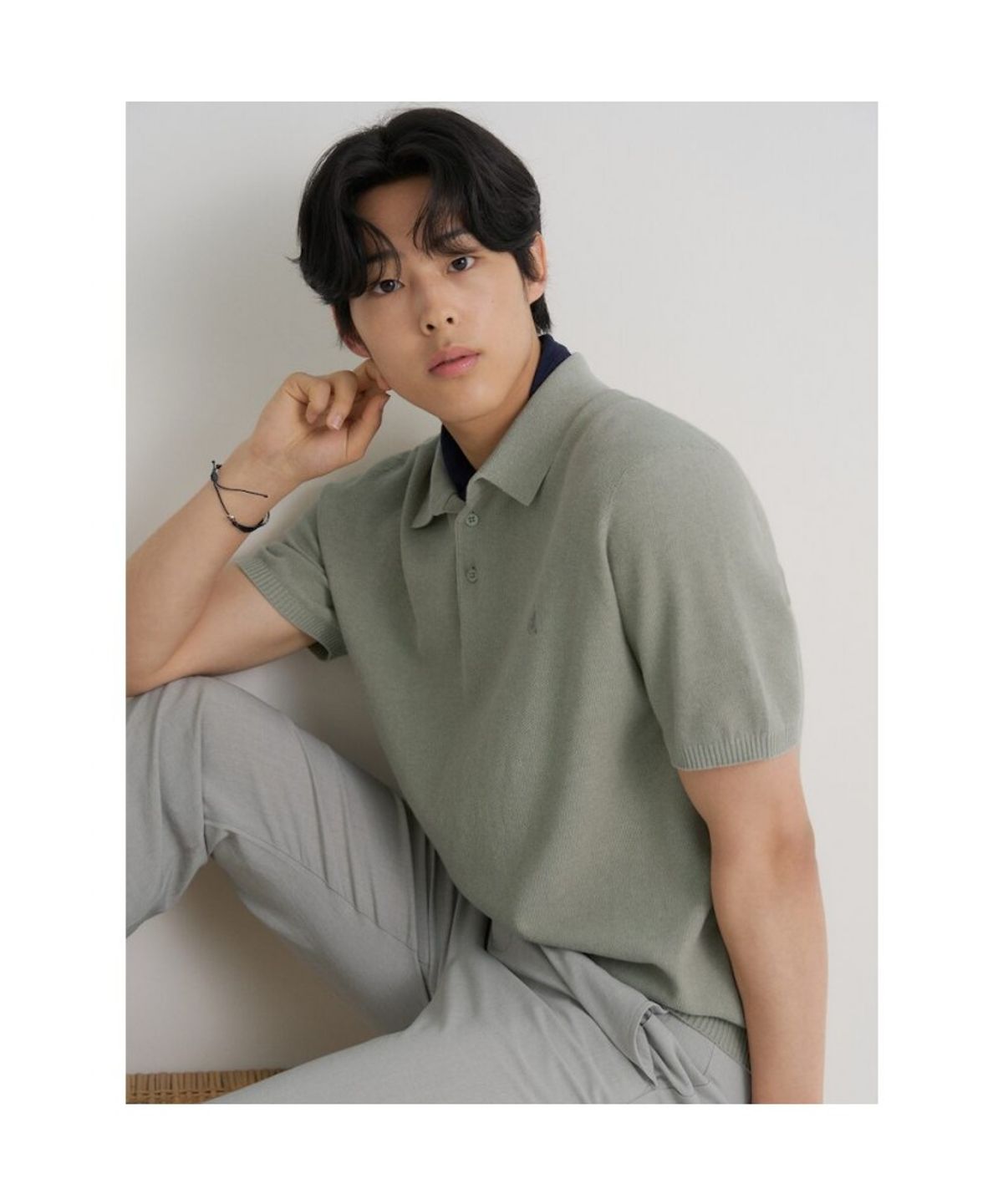 빈폴 멘(BEANPOLE MEN) 코튼실크 칼라넥 니트  올리브