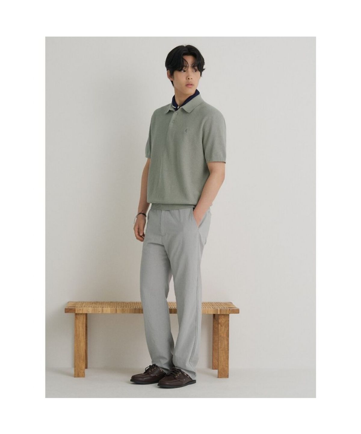 빈폴 멘(BEANPOLE MEN) 코튼실크 칼라넥 니트  올리브