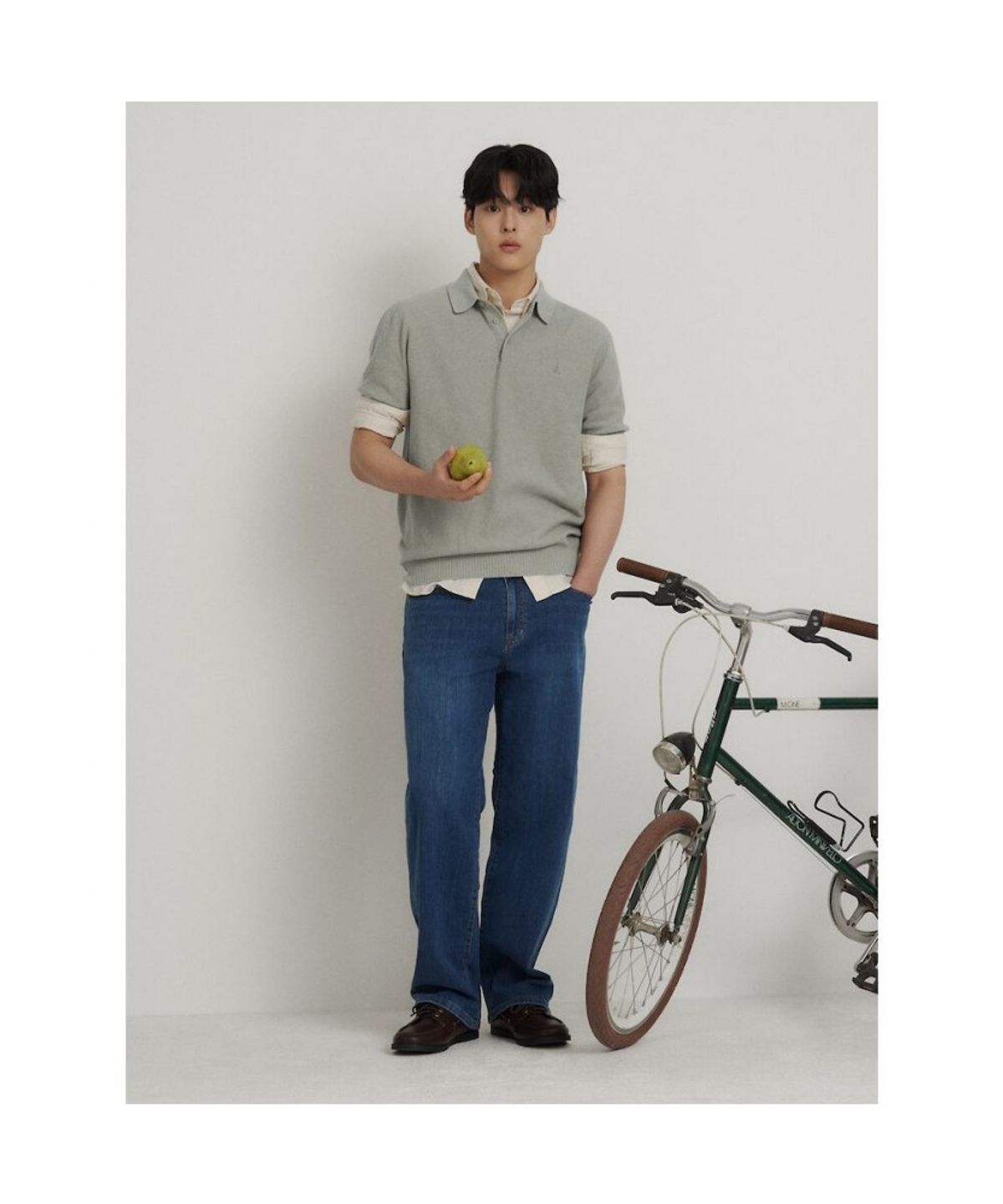빈폴 멘(BEANPOLE MEN) 코튼실크 칼라넥 니트  올리브