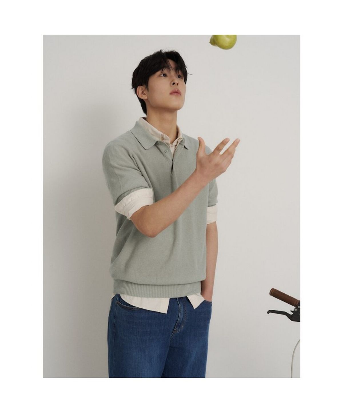빈폴 멘(BEANPOLE MEN) 코튼실크 칼라넥 니트  올리브
