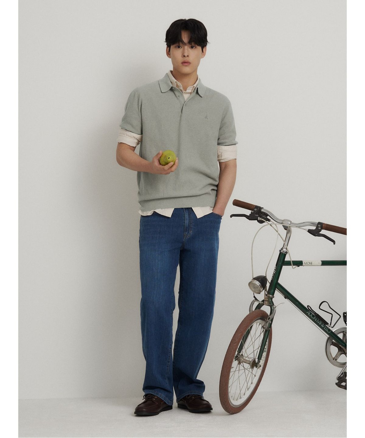 빈폴 멘(BEANPOLE MEN) 코튼실크 칼라넥 니트  올리브