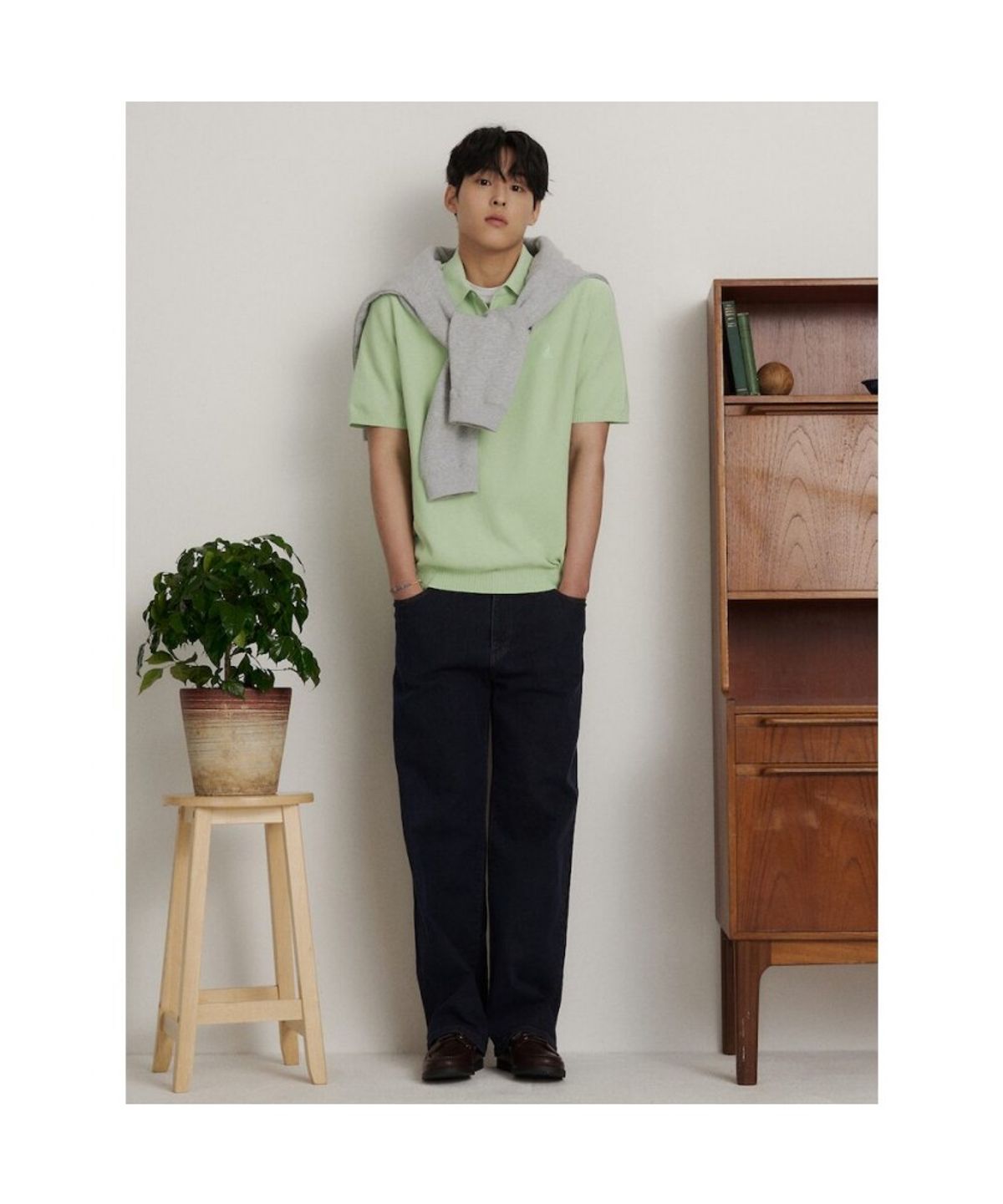 빈폴 멘(BEANPOLE MEN) 코튼실크 칼라넥 니트  애플 그린