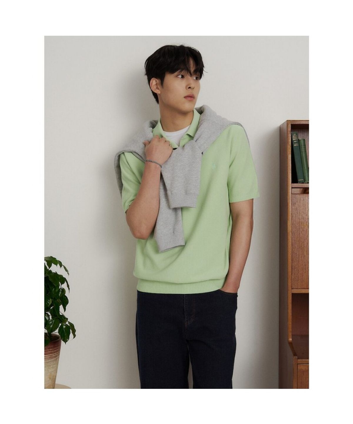 빈폴 멘(BEANPOLE MEN) 코튼실크 칼라넥 니트  애플 그린