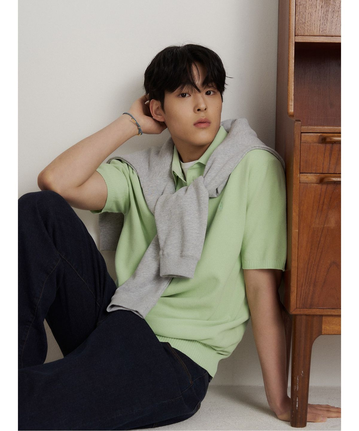 빈폴 멘(BEANPOLE MEN) 코튼실크 칼라넥 니트  애플 그린