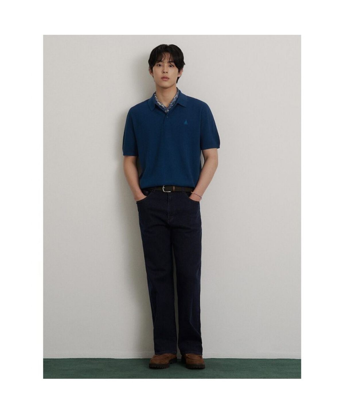 빈폴 멘(BEANPOLE MEN) 코튼실크 칼라넥 니트  블루