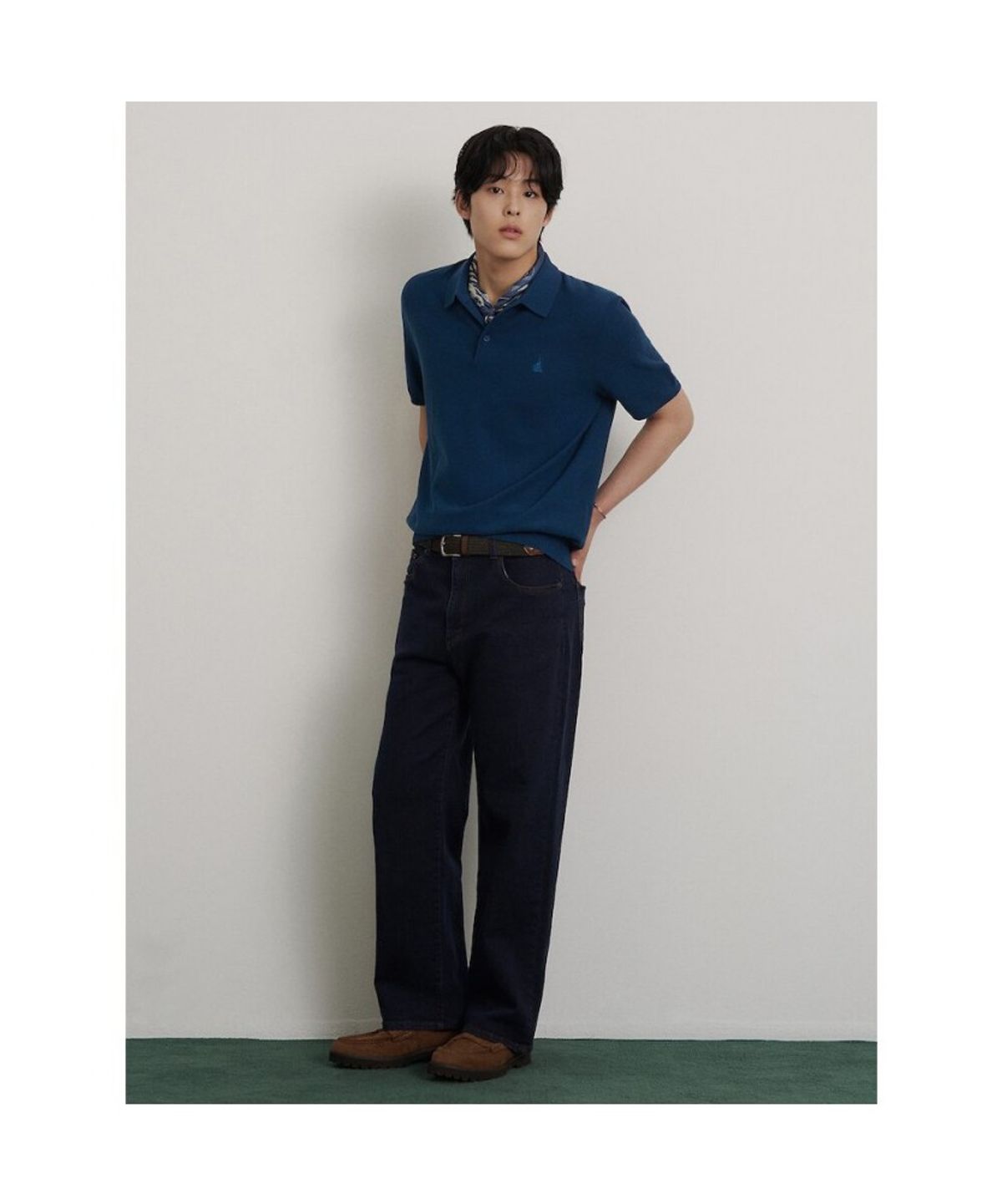 빈폴 멘(BEANPOLE MEN) 코튼실크 칼라넥 니트  블루