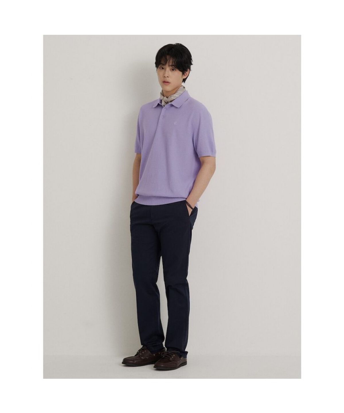 빈폴 멘(BEANPOLE MEN) 코튼실크 칼라넥 니트  라이트 퍼플