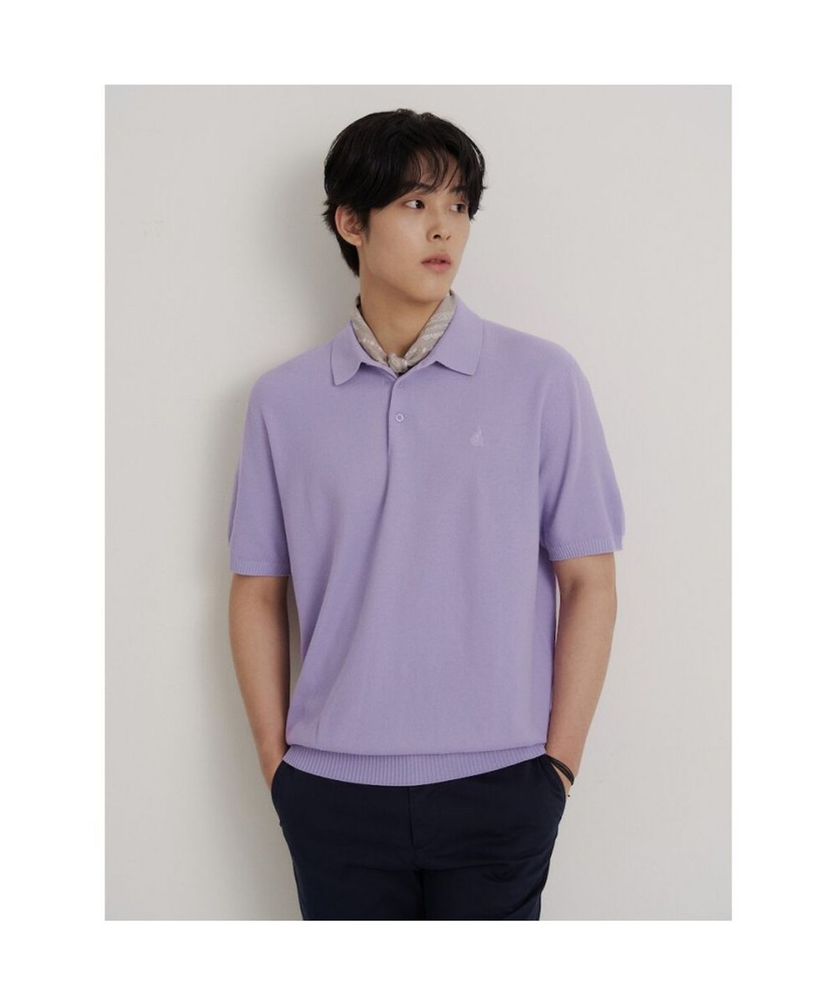 빈폴 멘(BEANPOLE MEN) 코튼실크 칼라넥 니트  라이트 퍼플