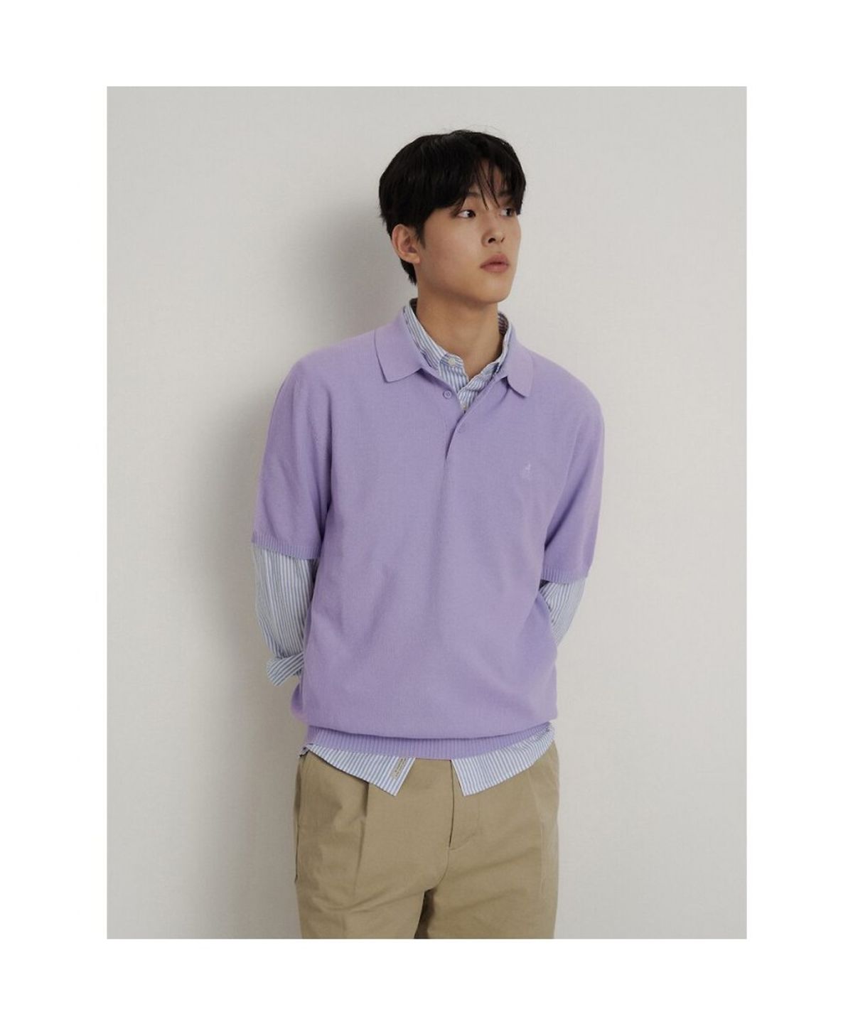 빈폴 멘(BEANPOLE MEN) 코튼실크 칼라넥 니트  라이트 퍼플