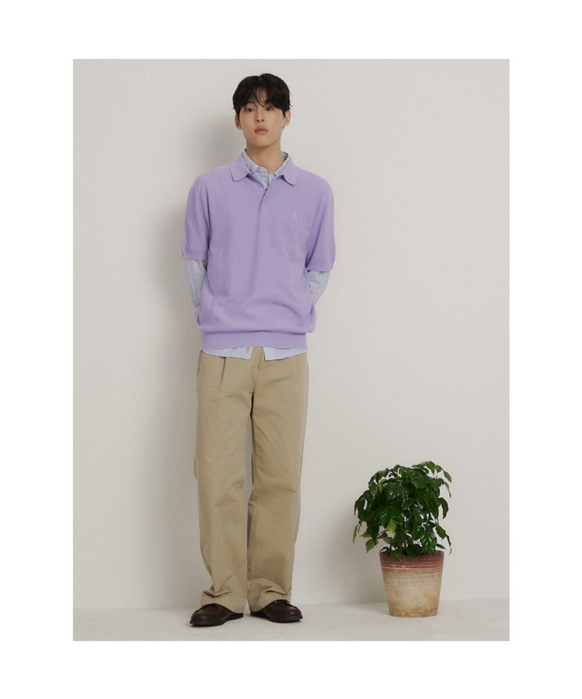 빈폴 멘(BEANPOLE MEN) 코튼실크 칼라넥 니트  라이트 퍼플