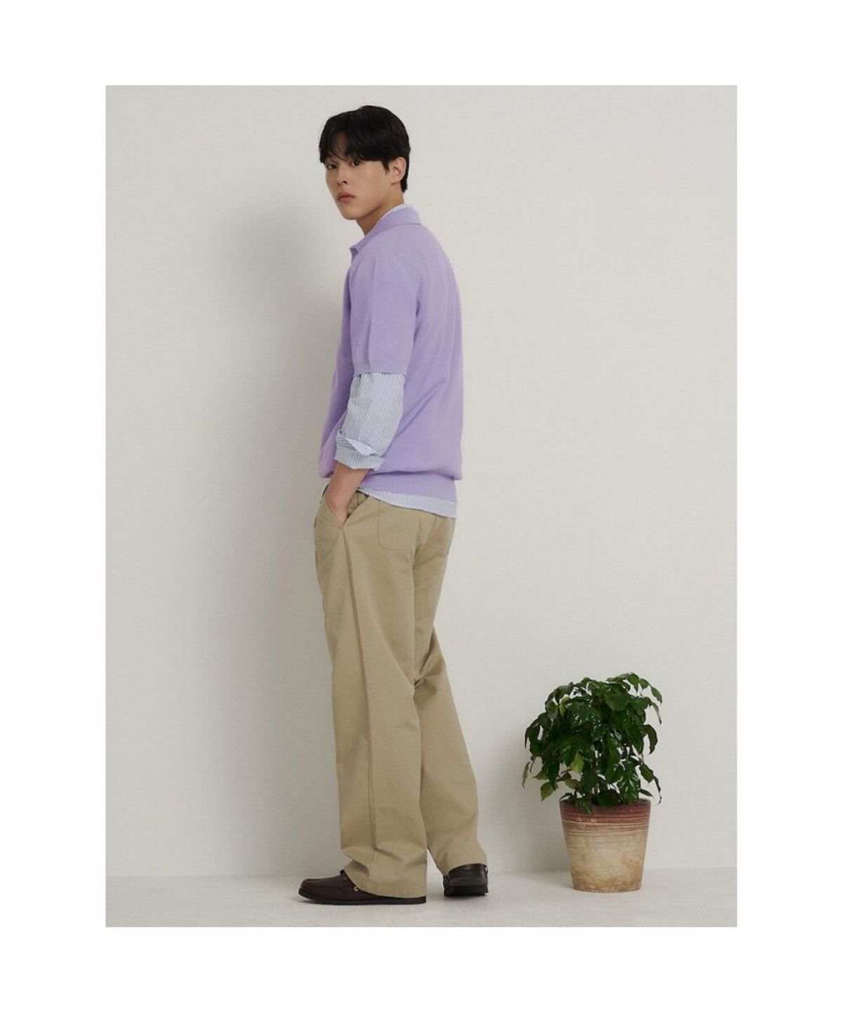 빈폴 멘(BEANPOLE MEN) 코튼실크 칼라넥 니트  라이트 퍼플
