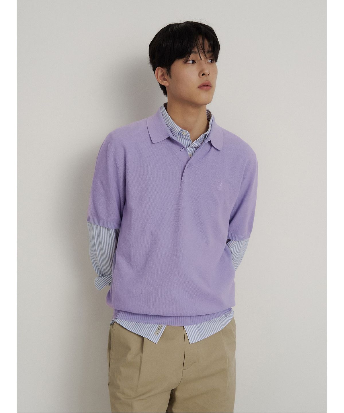 빈폴 멘(BEANPOLE MEN) 코튼실크 칼라넥 니트  라이트 퍼플