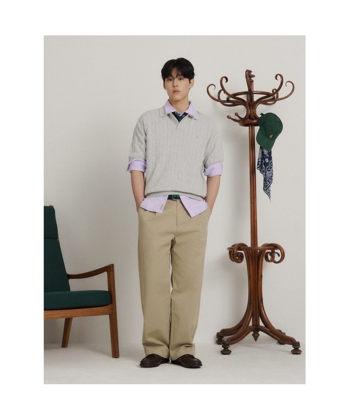 빈폴 멘(BEANPOLE MEN) 케이블 칼라넥 니트  그레이