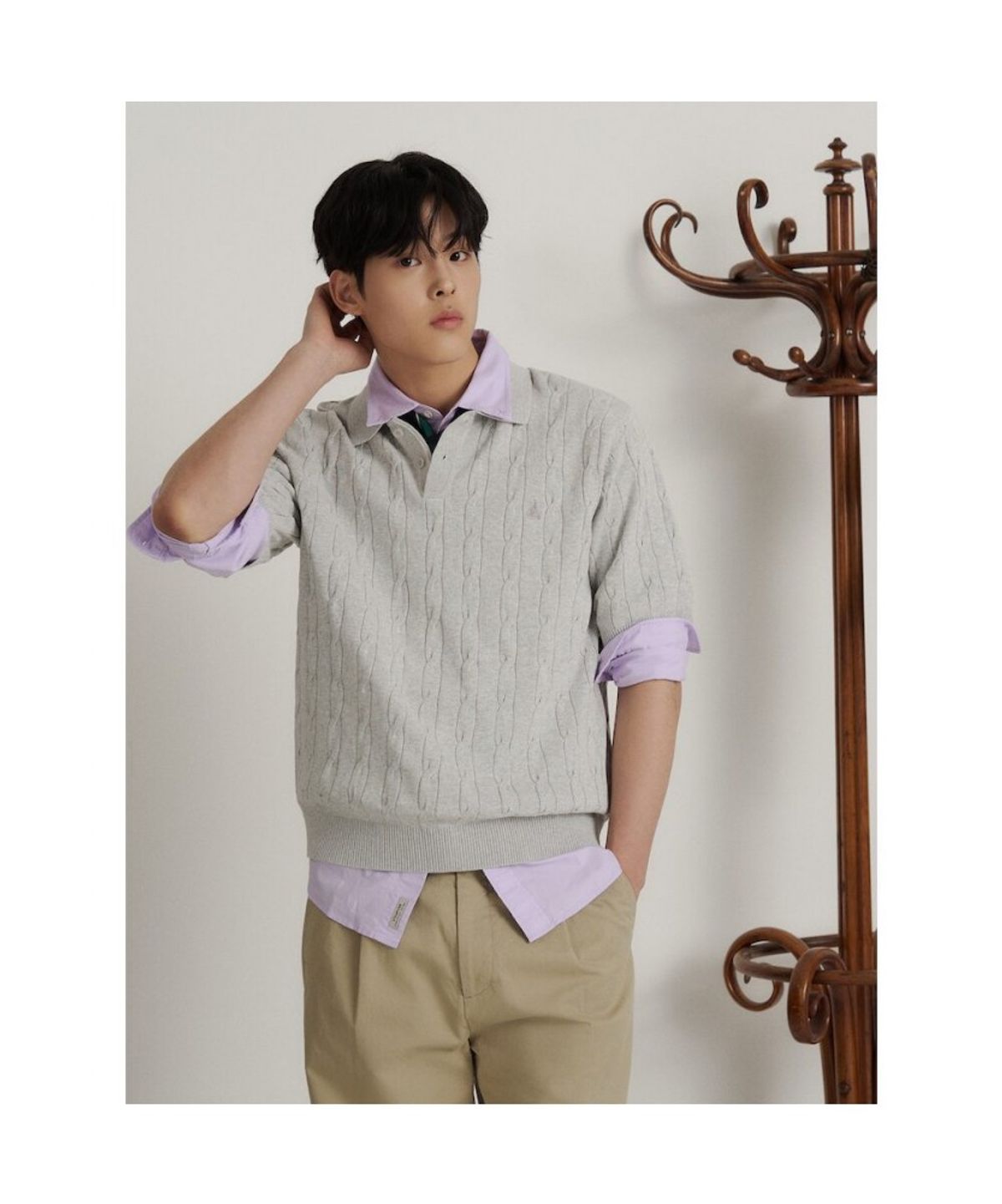 빈폴 멘(BEANPOLE MEN) 케이블 칼라넥 니트  그레이