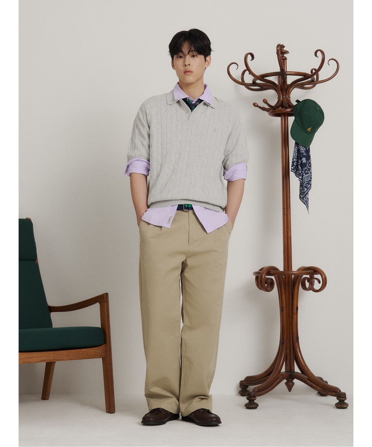 빈폴 멘(BEANPOLE MEN) 케이블 칼라넥 니트  그레이