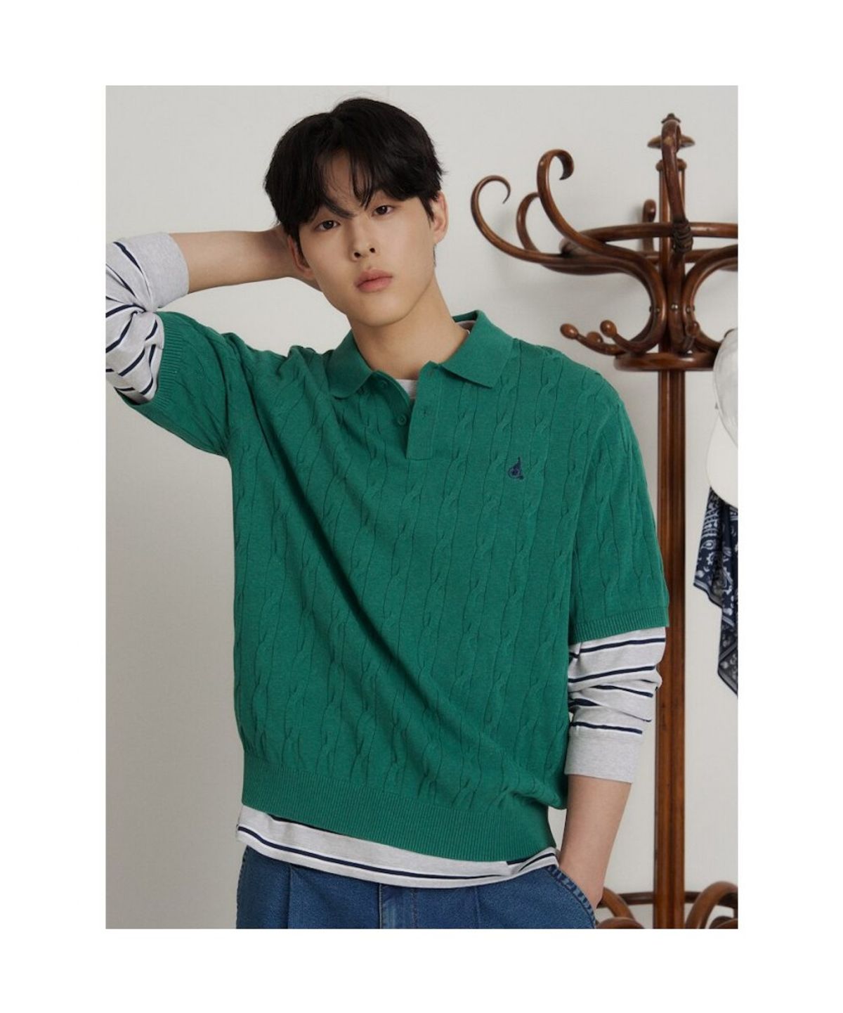 빈폴 멘(BEANPOLE MEN) 케이블 칼라넥 니트  그린