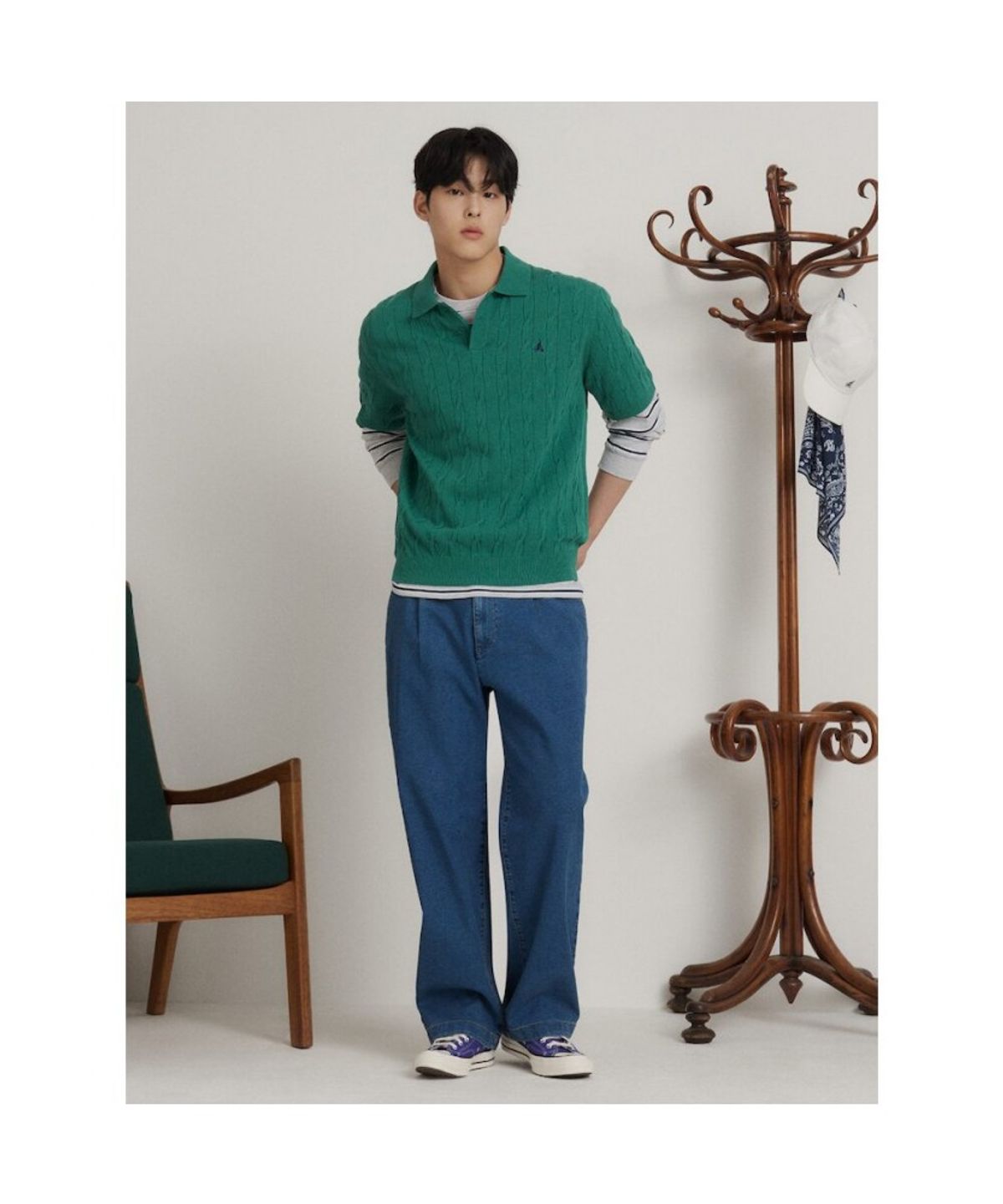 빈폴 멘(BEANPOLE MEN) 케이블 칼라넥 니트  그린