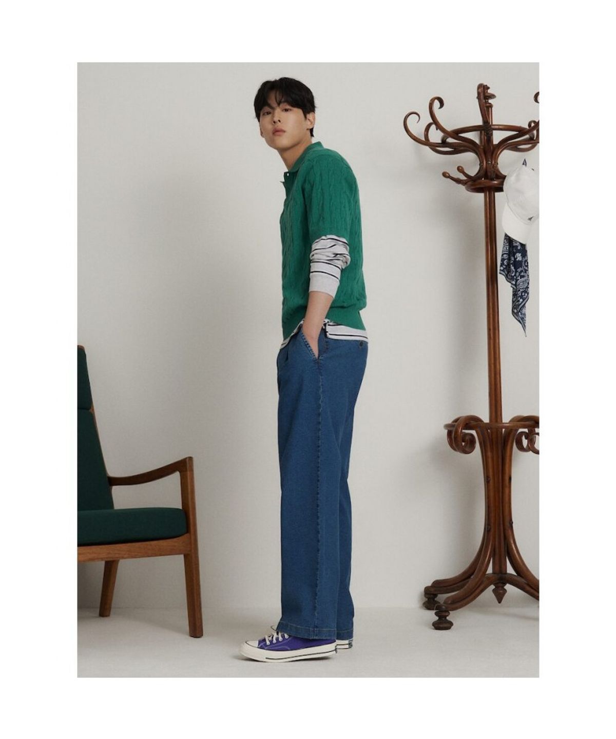 빈폴 멘(BEANPOLE MEN) 케이블 칼라넥 니트  그린