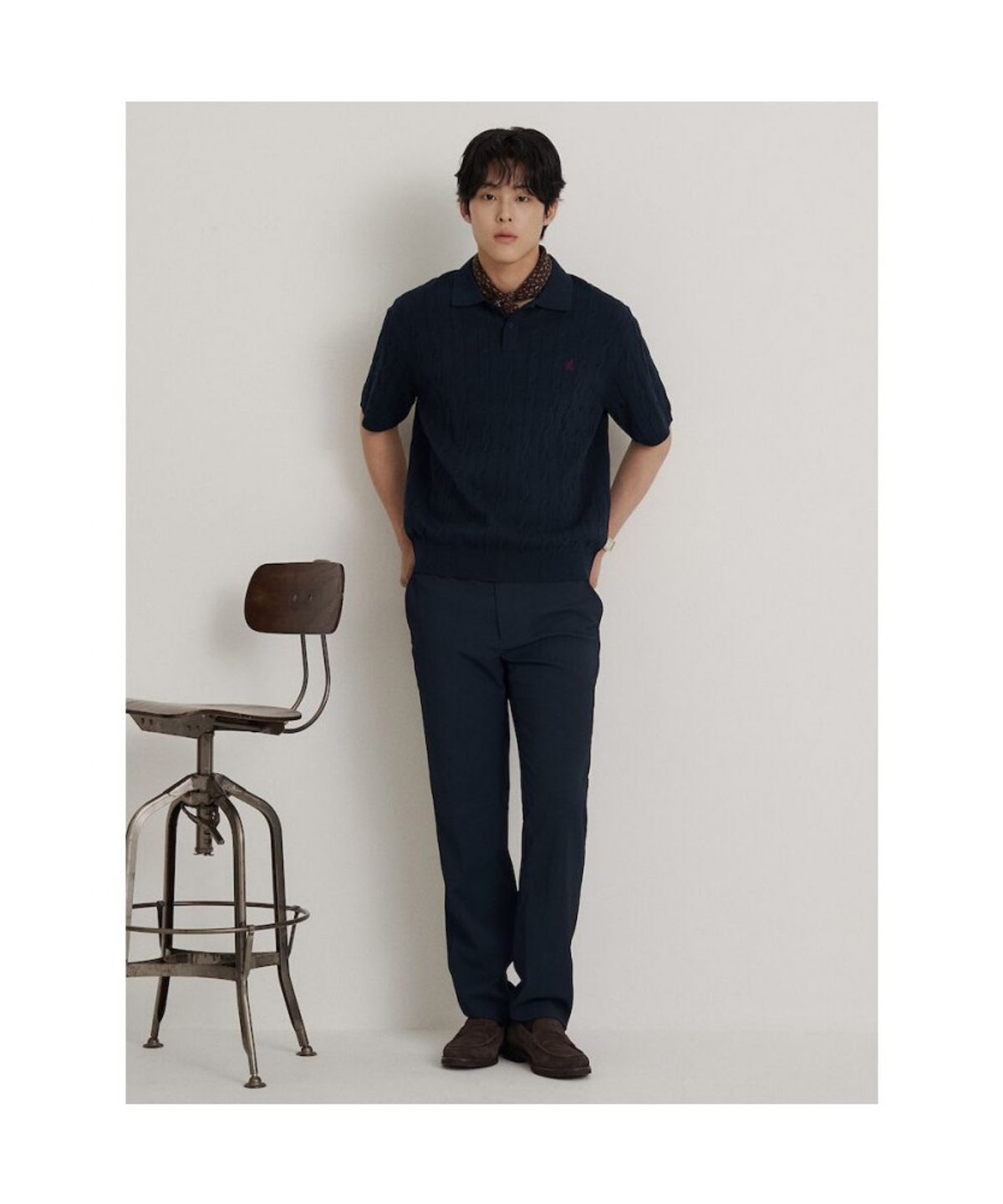 빈폴 멘(BEANPOLE MEN) 케이블 칼라넥 니트  네이비