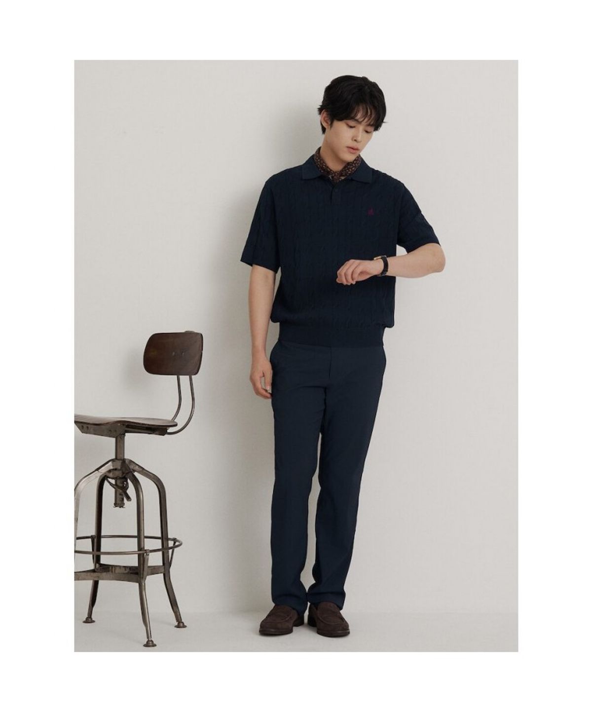빈폴 멘(BEANPOLE MEN) 케이블 칼라넥 니트  네이비