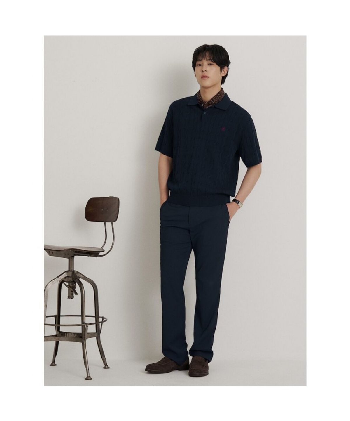 빈폴 멘(BEANPOLE MEN) 케이블 칼라넥 니트  네이비