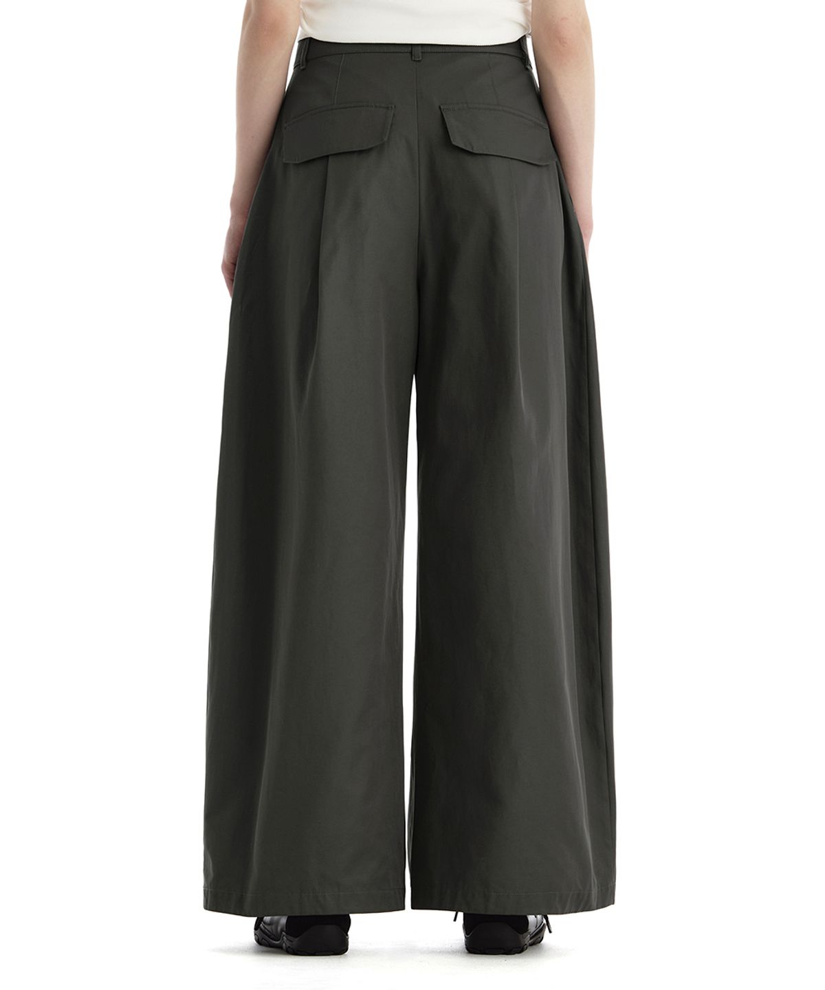트리밍버드(TREEMINGBIRD) Double Loop Two-Tuck Wide Pants [ Charcoal ]