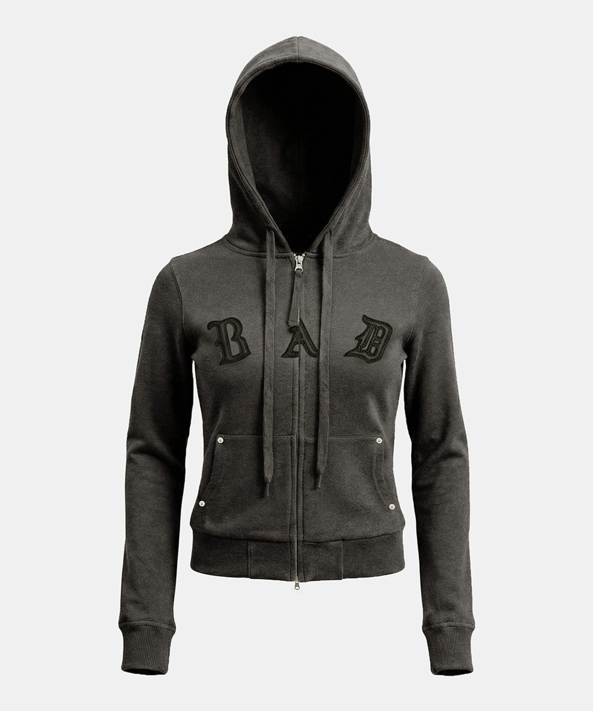 배드블러드(BADBLOOD) Cosmo Embroidered Slim-Fit Zip-Up Hoodie - Charcoal