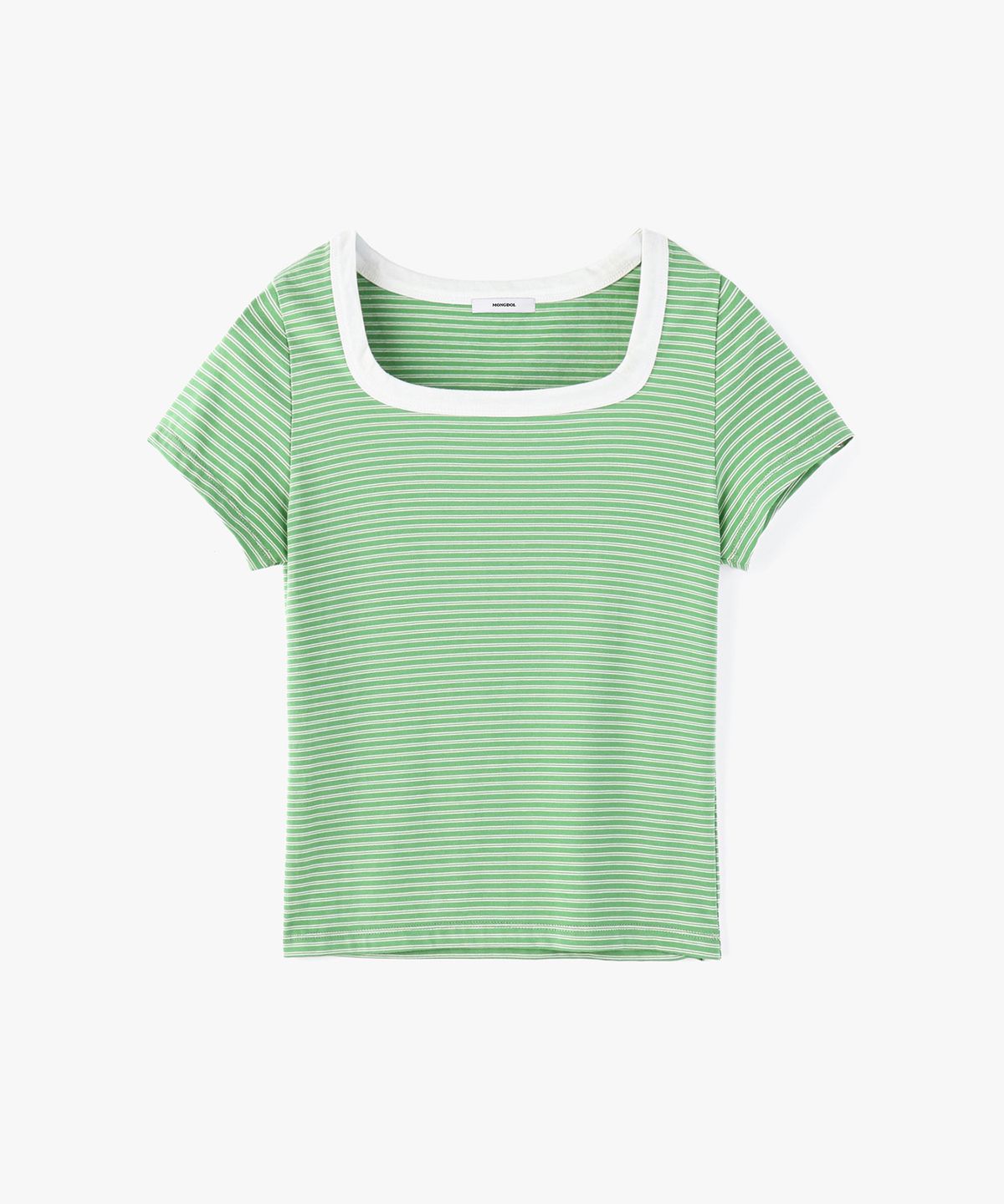 몽돌(MONGDOL) 스퀘어넥 스트라이프 반팔 티셔츠 그린 MDTS098GREEN